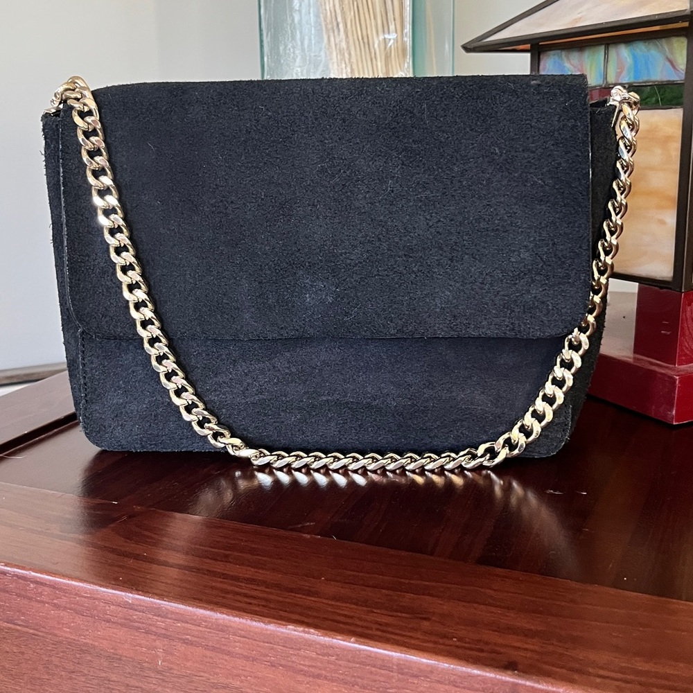 Mango black suede bag with metal chain strap